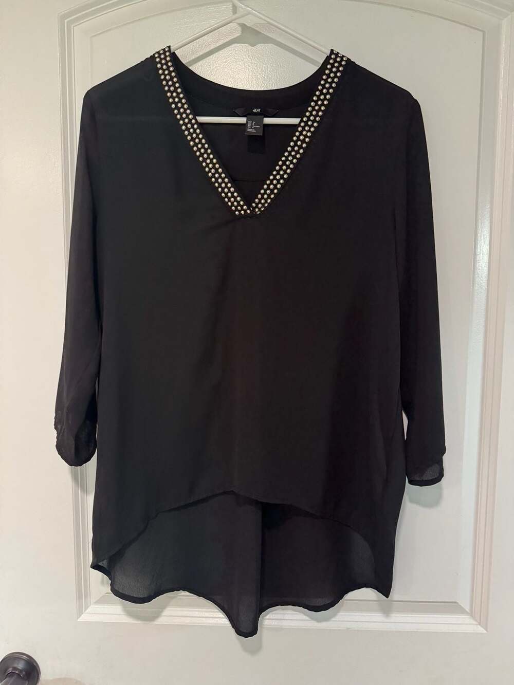 Black Studded V Neck High Low Tunic Blouse Dark Feminine Office Siren Women’s 8